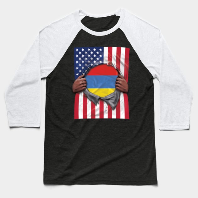 Armenia Flag American Flag Ripped - Gift for Armenian From Armenia Baseball T-Shirt by Country Flags
